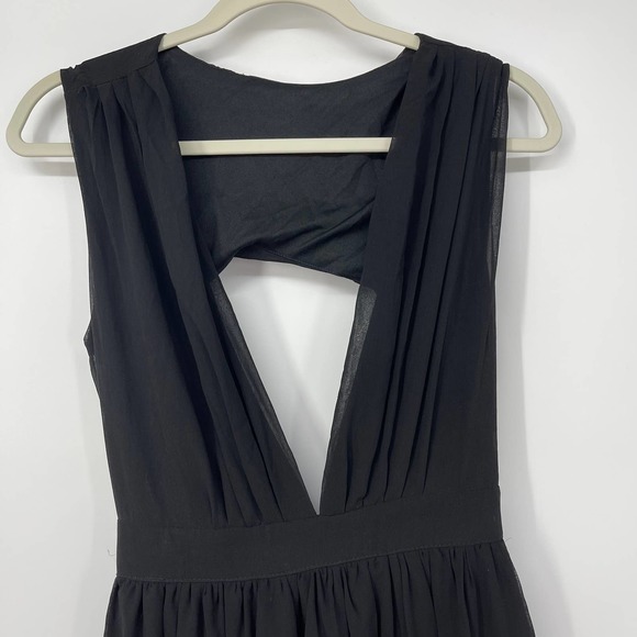 BISHOP + YOUNG BLACK PLUNGING NECKLINE FLOWY SILHOUETTE MAXI DRESS MEDIUM - Picture 3 of 6